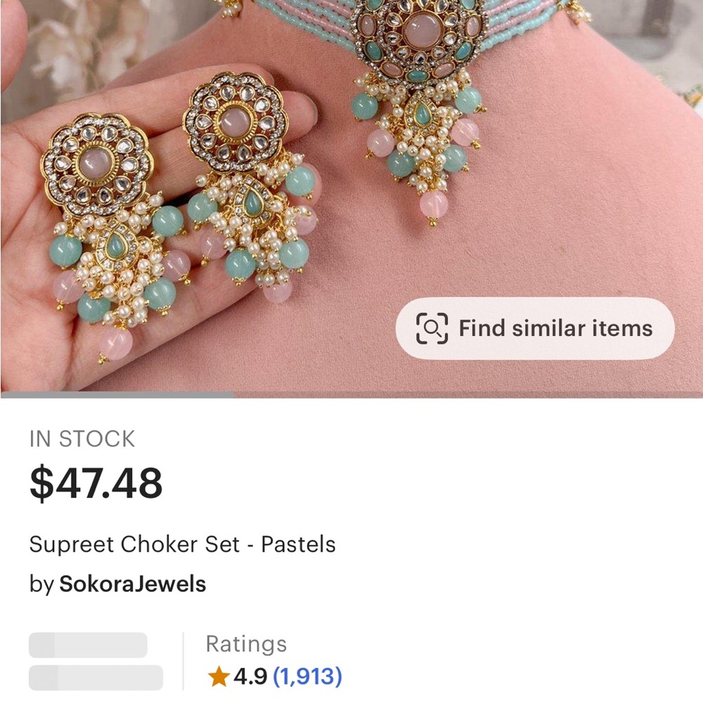 Sokora Pink and Blue Choker Set with Earrings